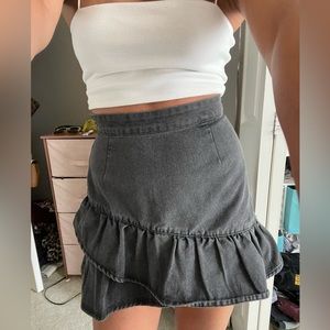 black denim skirt with ruffles